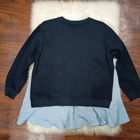 Maeve Navy Sweatshirt Dress Blue Striped Ruffle Hem Womens S Cotton Blend - Picture 5 of 11